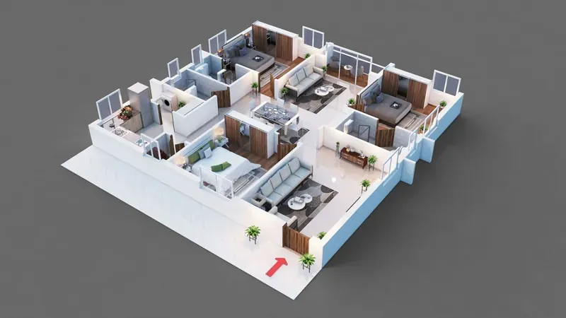 3 BHK indicative floor plan at Concorde Hennur North Bengaluru