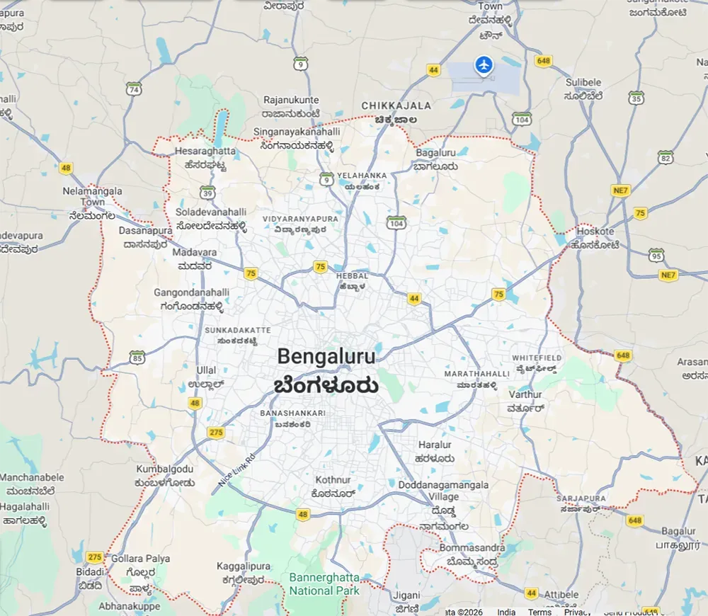 Location map of Concorde Hennur on Hennur Main Road North Bengaluru